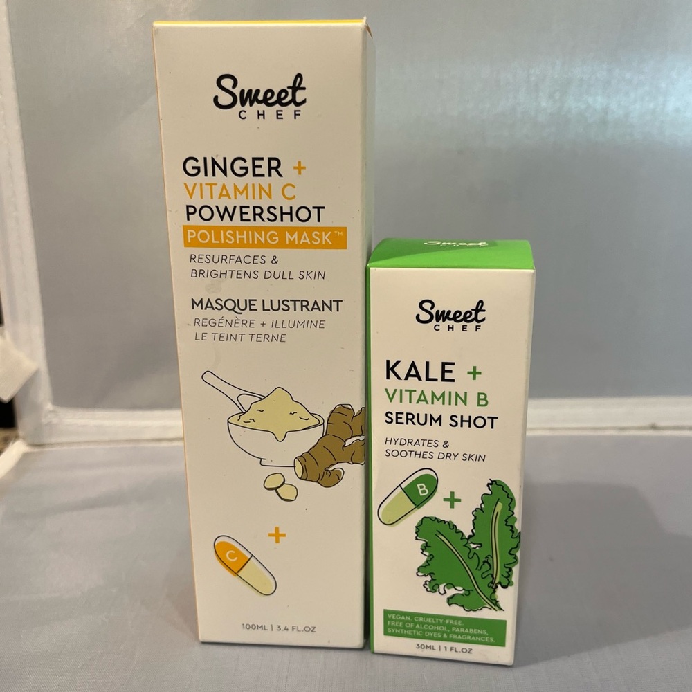 Lot Sweet Chef Ginger Vitamin C Polishing Mask 3.4 oz & Kale Serum Shot 1 oz $24